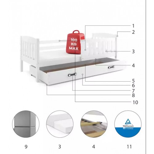 Gulta KUBUS 90x190, priede/balts