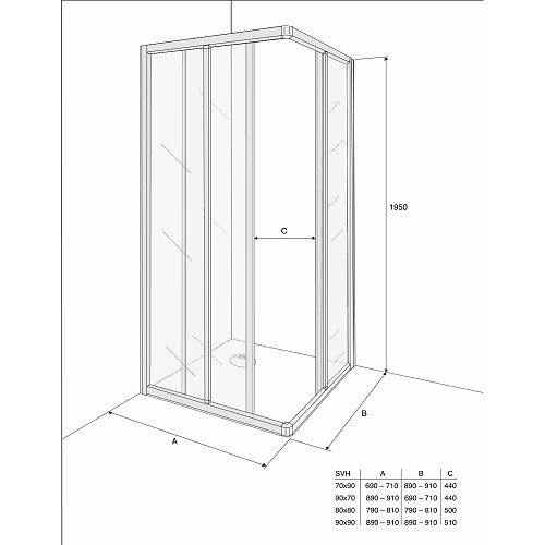 Dušas Stūris Solid Svh,90cmx90cm,Matēts sudrabs/tonēts stikls