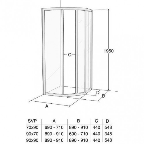 Dušas Stūris Solid Svp,90cmx70cm,Matēts sudrabs/caurspīdīgs stikls